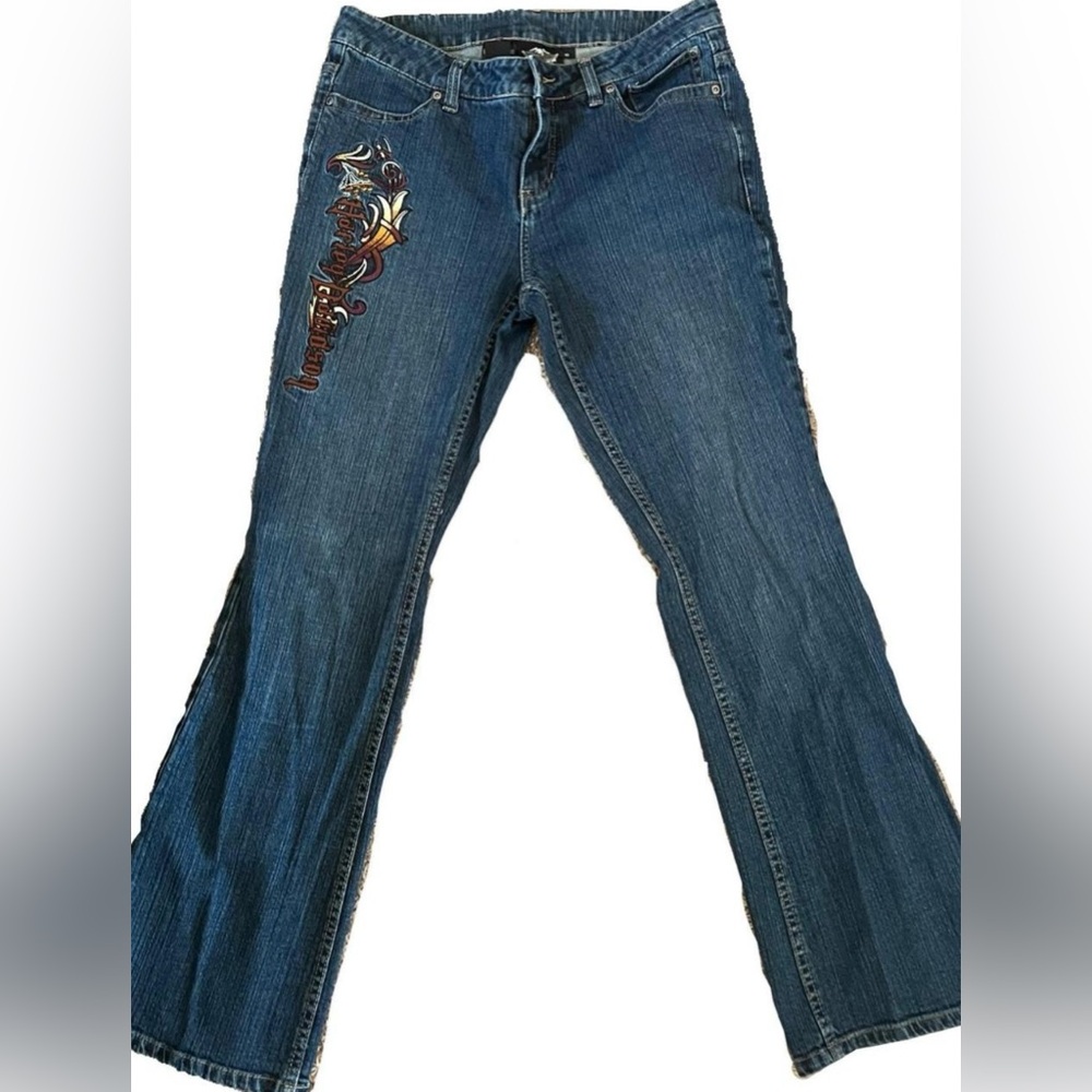 size 10 women's authentic y2k harley davidson embroidered flare jeans